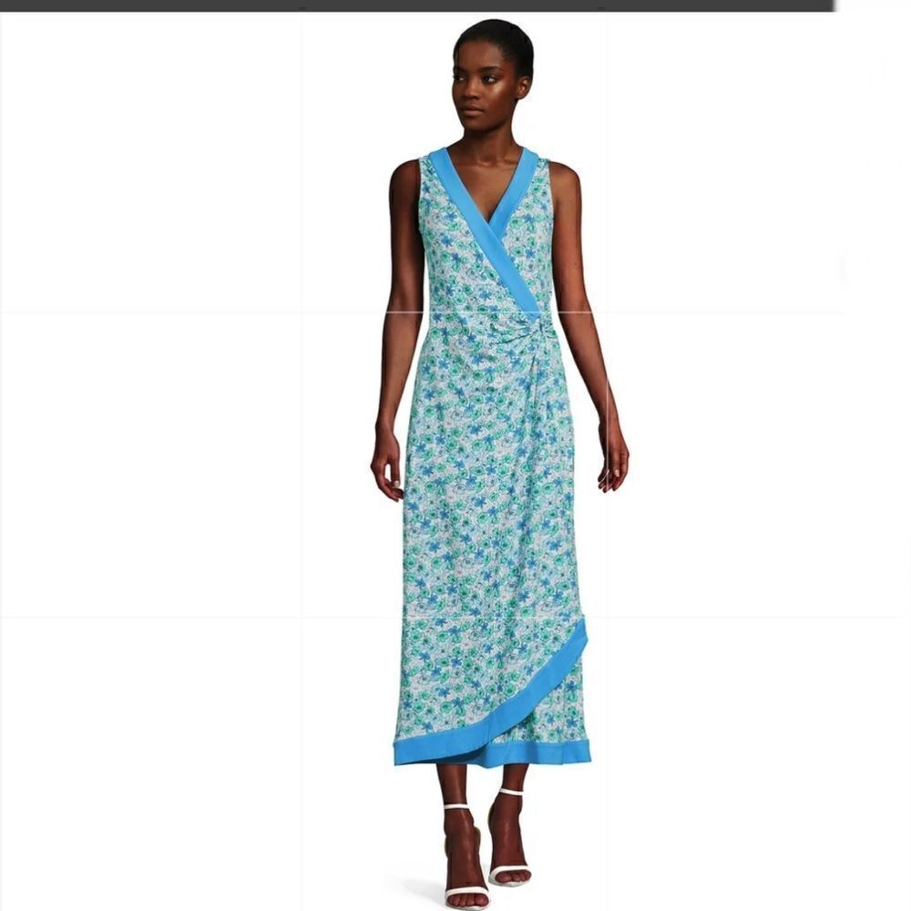 Lands End sleeveless Cotton Modal Turquoise & white Maxi Dress size Small- NWOT